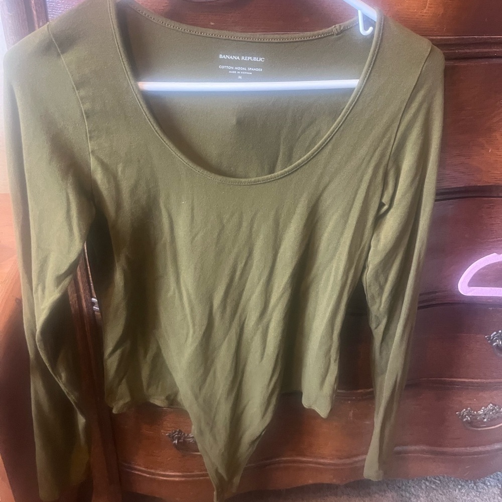 Banana Republic Olive Scoop Neck Long Sleeve Bodysuit